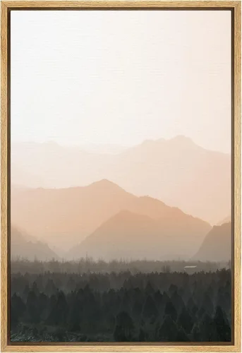 Vista 13 de SIGNWIN Framed Canvas Print Wall Art Neon Pink Mountain Range View Nature Wilderness Photography Modern Art Rustic Landscape Relax/Calm Multicolor
