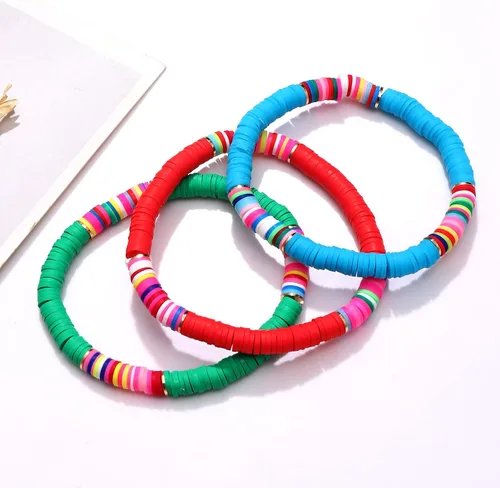 Vista 80 de Surfer Heishi - Pulseras apilables para mujer, apilables, de vinilo arcoíris, disco de arcilla, pulseras elásticas para la amistad, joyería bohemia