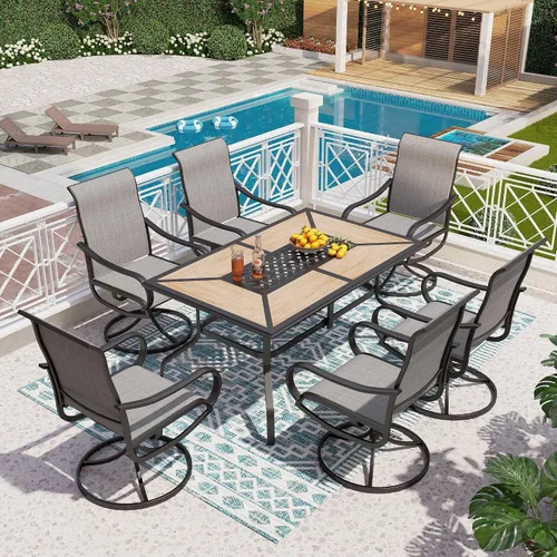 Vista 25 de PHI VILLA Juego de comedor de 5 piezas para patio al aire libre con sillas giratorias (azul) y mesa de comedor de acero de metal de 37 x 37 pulgadas