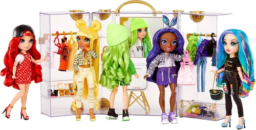 Vista 5 de Rainbow High Armario de moda de lujo para más de 400 looks. Juego portátil de acrílico transparente con más de 31 ropa y accesorios de muñeca