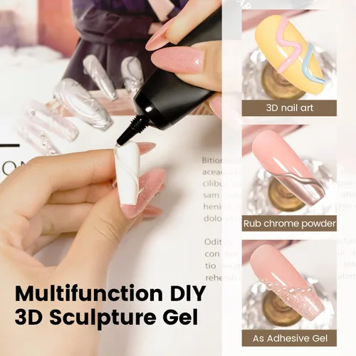 Vista 5 de RARJSM Gel de escultura 3D para diseños de arte de uñas, DIY Nail Charms Pegamento de diamantes de imitación 3D Nail Craving GelPolish Pintura