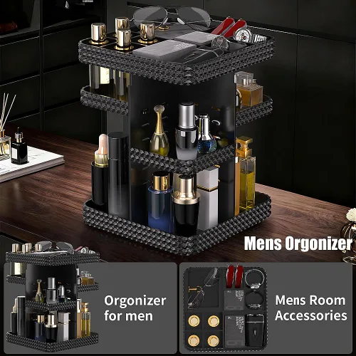 Vista 4 de Organizador de maquillaje giratorio de 360°, organizador de perfumes de gran capacidad, almacenamiento de cosméticos, tocador, encimera, se adapta a