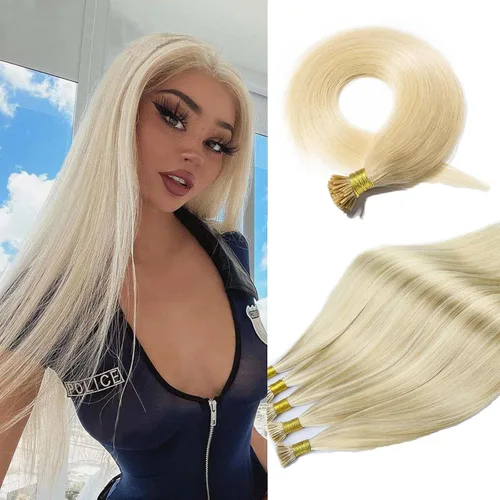 Vista 9 de Extensiones de cabello humano con punta I Tip de 14 pulgadas, extensiones invisibles iTip de 50 hebras/1.76 oz, extensiones de microenlace