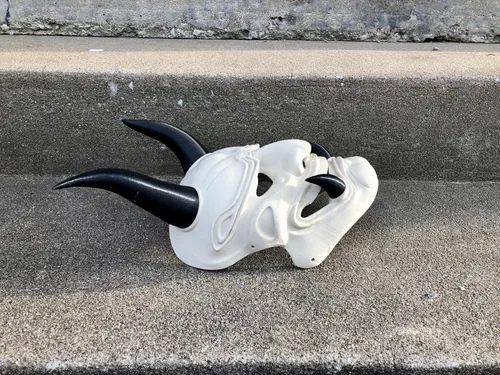 Vista 3 de Máscara de demonio Oni de muerte blanca japonesa 3D impresa máscara samurai