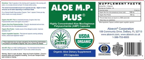 Vista 2 de Cápsulas, USDA Orgánico Aloe Vera Polisacáridos AMP Suplemento para la Salud Digestiva e Inmune