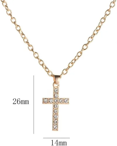 Vista 2 de Collar con colgante de cruz clásica de cristal de Jesús Cruz de clavícula, collar de cadenas de joyería para hombresmujeres, regalo de joyería