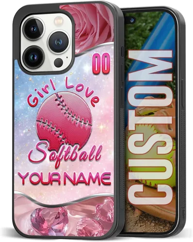 Vista 9 de Funda personalizada para teléfono con texto de Softbol en forma de corazón con girasol para iPhone 17 16 15 14 13 12 11 Pro Max Plus Mini Xs Xr 8