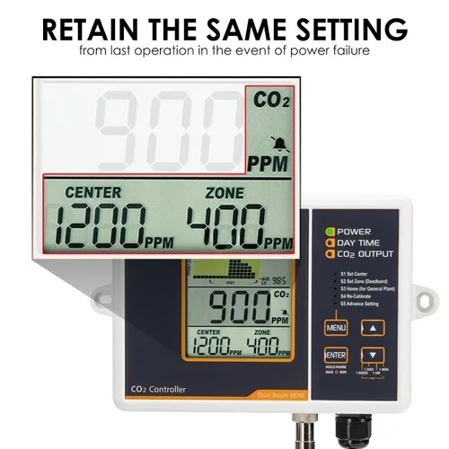 Vista 8 de Controlador de CO2 Controlador de dióxido de carbono con función automática de día y noche y relé Monitor de CO2 Sensor de CO2 NDIR