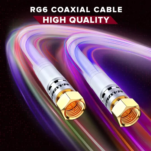 Vista 5 de Cable coaxial RG6, triple blindado, sin oxígeno, cable de cobre para TV, Internet y más, cable coaxial flexible de 1.5 pies, color blanco