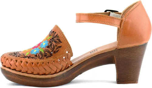 Vista 11 de Zapatos Mexicanos de Piel con Flores Bordadas, con Tacones para Mujer - Modelo 102BL
