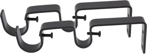 Vista 2 de Soporte doble para barra de cortina, diseñado para barra delantera de 1 pulgada y barra trasera de 5/8 pulgadas, negro, juego de 2