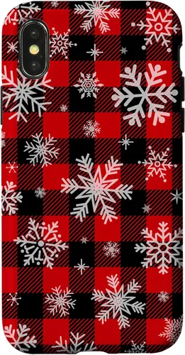 Vista 5 de Snowflakes Snow Snowing Christmas Winter Red Black Plaid Case for iPhone 17