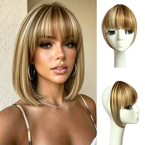 Vista 13 de VAVANGA Flequillo francés con clip - Flequillo natural largo y ondulado en negro jet con templos - Pinza de cabello ordenada para mujer (#1)