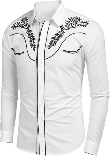 Vista 2 de COOFANDY Men's Western Shirts Long Sleeve Slim Fit Embroideres Cowboy Casual Button Down Shirt