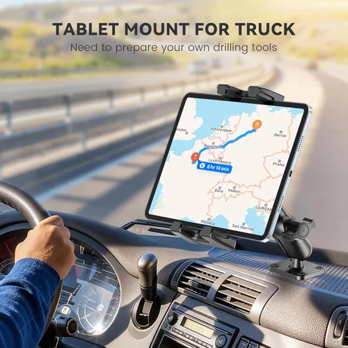 Vista 2 de OHLPRO Soporte de aluminio para tablet de 4 pulgadas para camión, base de taladro resistente, compatible con iPad Samsung Tab de 5 a 13 pulgadas