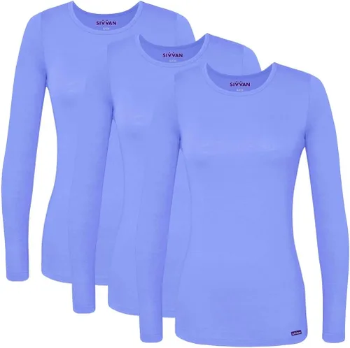 Vista 10 de Sivvan 3-Pack Women's Long-Sleeve Comfort Underscrub Tee, Scrubs Undershirts Aguamarina (Aquamarine)