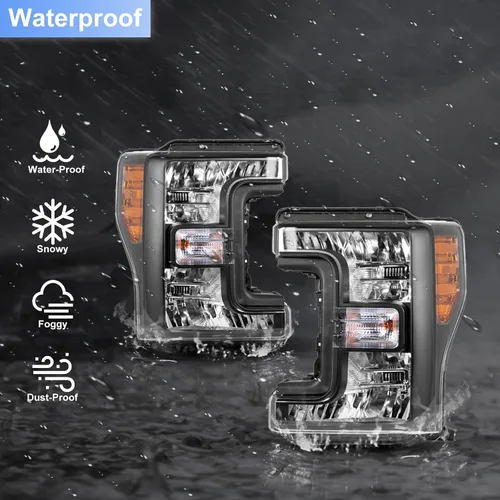 Vista 3 de Par de ensambles de faros ROXX compatibles con [2017 2018 2019 FORD F-250 F-350 F-450 F-550] SUPER DUTY, ensamble de proyector de faros, DRL