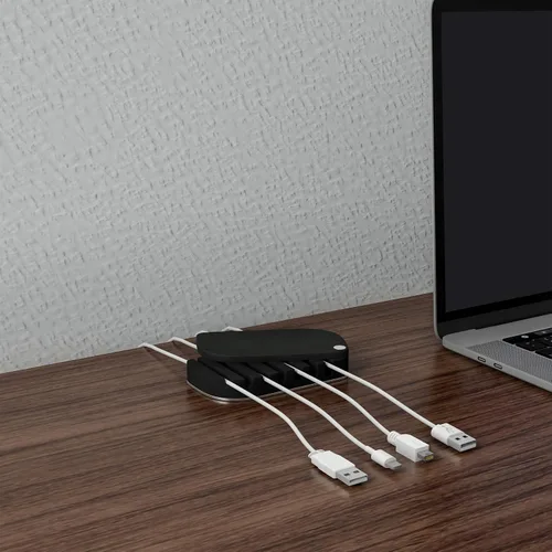 Vista 4 de Organizador de escritorio de gestión de cables, gestión de cables para 7 cables de computadora, carga o alimentación con base antideslizante