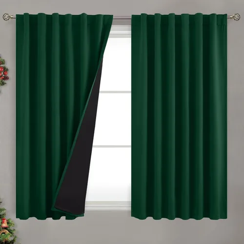 Vista 39 de BGment Cortinas 100% opacas beige de 63 pulgadas de largo con forro aislante térmico, bolsillo para varilla y lengüeta trasera de doble capa