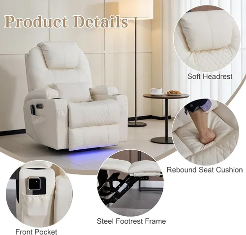 Vista 8 de AHMED Silla reclinable giratoria de doble motor, color beige, juego de 2