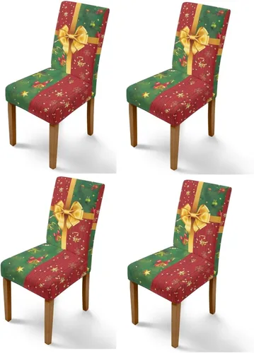 Vista 122 de Rnyleeg Fundas navideñas para sillas de comedor, fundas de asiento de comedor con estampado de campanas brillantes, juego de 1 funda suave y lavable