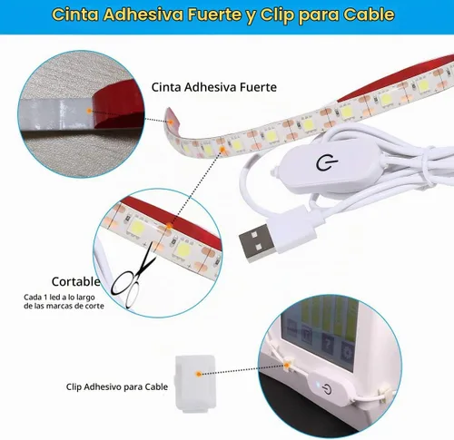 Vista 4 de Tira de luz de costura brillante con atenuador táctil blanco frío 6500K