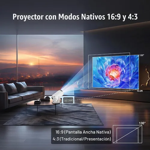 Vista 4 de Mini proyector con WiFi y Bluetooth, soporte 4K proyector de película