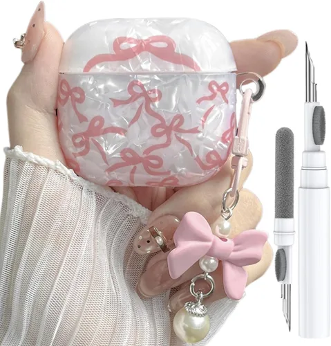 Vista 12 de Linda funda para Airpod de 2ª generación para diseño de lazo femenino, diseño de moda, diseño estético a prueba de golpes, funda para auriculares