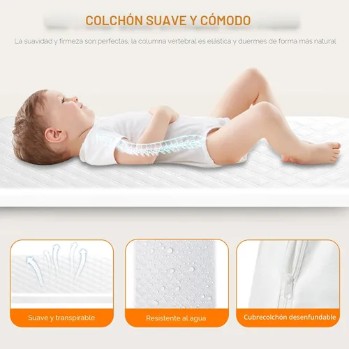 Vista 2 de Moisés de bebé 3 en 1, moisés de cabecera/mecedora para bebé, cuna de cabecera con ruedas bloqueables, colchón impermeable, 6 alturas ajustables