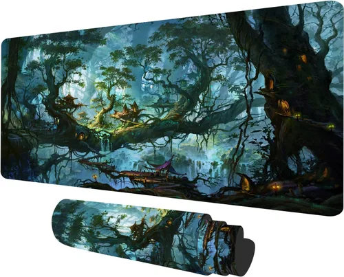 Vista 8 de Tapete de juego TCG, tapete de mouse MTG Forest Playmat compatible con juegos de mesa de cartas intercambiables, hermosas alfombrillas de juego