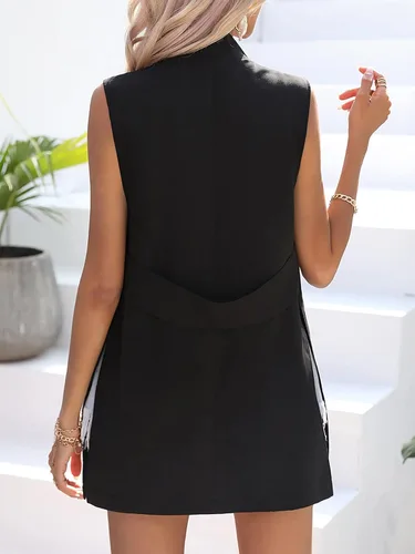 Vista 2 de Floerns Elegante chaleco sin mangas con cuello en V y botón frontal con dobladillo dividido para mujer