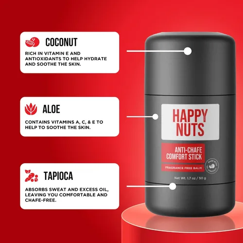 Vista 5 de HAPPY NUTS Barra de confort antirozaduras para hombres: la mejor defensa de la fricción y prevención de rozaduras para estilos de vida activos