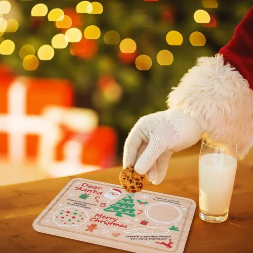 Vista 7 de AnyDesign Plato de madera de Papá Noel – Bandeja rectangular para leche y galletas de Nochebuena para suministros de decoración de Navidad