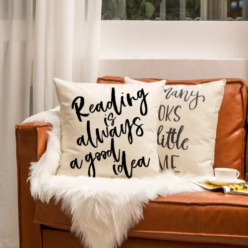 Vista 6 de Ogiselestyle Reading is Always A Good Idea - Funda de almohada motivacional, decoración de granja, funda de cojín para amantes de los libros, sofá