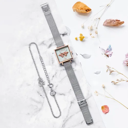 Vista 4 de VICTORIA HYDE Butterfly Women Watches Square Small Dial Watches for Women Waterproof Women's Wrist Watches with Genuine Leather Strap