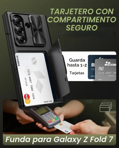 Vista 3 de Funda para Samsung Galaxy Z Fold 7 con Portarjetas, Integrado y Protector de Pantalla y Protección de Bisagra y Cubierta Deslizante para Cámara Negro