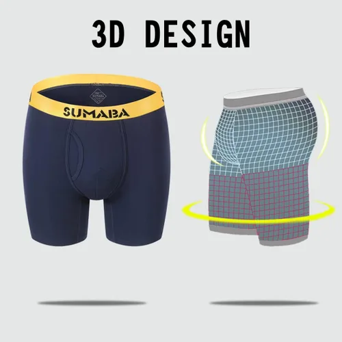 Vista 3 de SUMABA Calzoncillos tipo bóxer de pierna larga para hombre, con bolsa que no se sube, de bambú, transpirables