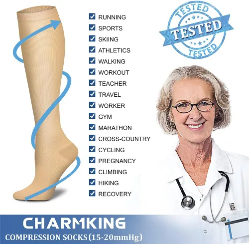 Vista 6 de CHARMKING Calcetines de compresión para mujeres y hombres con circulación (3 pares) de 15-20 mmHg es el mejor apoyo para correr atlético, ciclismo
