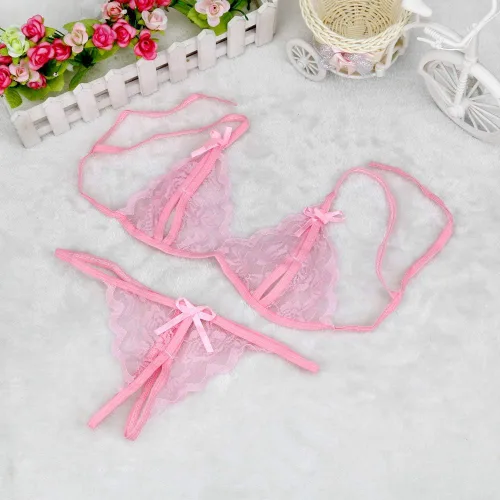 Vista 2 de Lencería sexy para mujer, traviesa para sexo, conjuntos de brasier y braga sexy de dos piezas, ropa de dormir sexy transparente