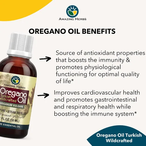 Vista 3 de Amazing Herbs Aceite esencial de orégano puro, aceite de orégeno 100% puro, mejora la salud cardiovascular y promueve la salud gastrointestinal