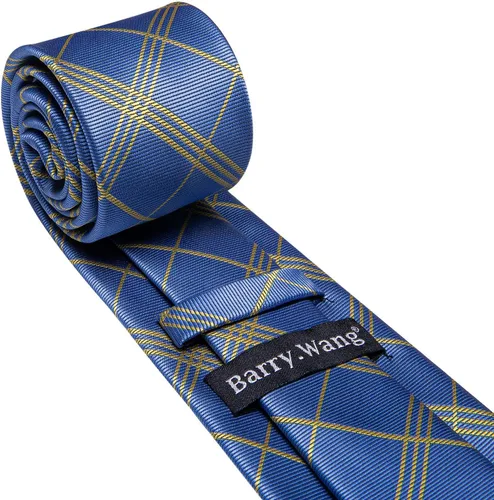 Vista 236 de Barry.Wang Juego de corbatas para hombre, corbata de seda a rayas, tejido a cuadros, gemelos formales, negocios, boda