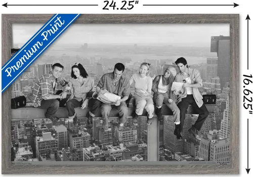 Vista 3 de Trends International Friends - Póster de pared posado, 14.725 x 22.375 pulgadas, versión enmarcada de madera de granero