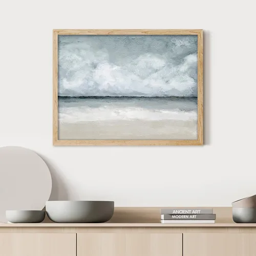 Vista 2 de SIGNWIN Arte de pared enmarcado de paisaje de playa, nube de tormenta, ilustraciones de naturaleza silvestre, impresiones para decoración de pared