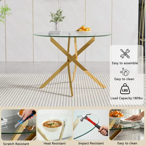 Vista 5 de HomVent Juego de mesa de comedor redonda de vidrio de 3 piezas, juego de mesa de cocina de vidrio redondo para 2 personas con 2 sillas de comedor