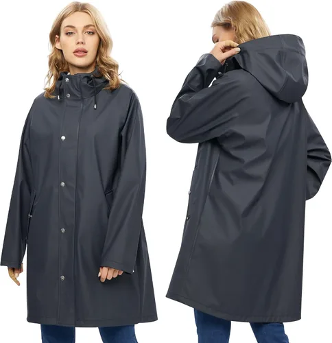 Vista 2 de UNIQUEBELLA Chubasqueros impermeables para mujer, impermeables, abrigos largos con capucha para lluvia, rompevientos, gabardina para exteriores