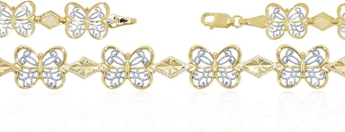 Vista 4 de Charm America - Pulsera mariposa de oro - Oro macizo de 10 quilates, Oro amarillo, Circonita cúbica