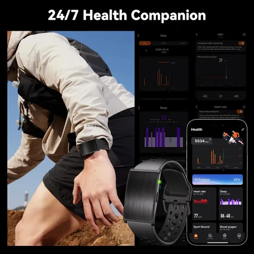 Vista 2 de Pulsera inteligente para hombres y mujeres, rastreadores de actividad y salud con batería de 60 días, frecuencia cardíaca continua 24/7, presión