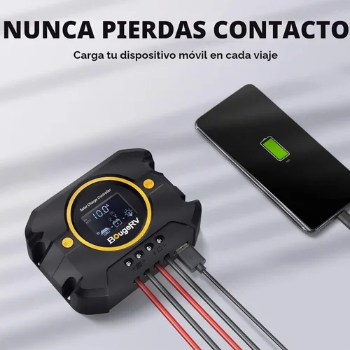 Vista 7 de BougeRV Li 10A PWM Controlador de carga solar 12V 24V, regulador de panel solar con pantalla retroiluminada, puerto USB, parámetro ajustable