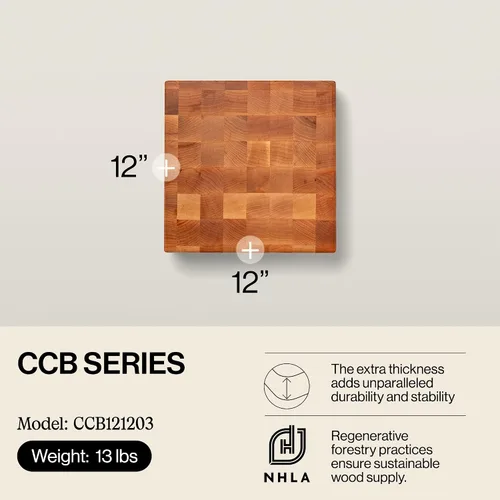Vista 2 de John Boos CCB Series Tabla de cortar cuadrada de madera de arce de 12 x 12 pulgadas - 3 pulgadas de grosor, bloque de carnicero reversible de 13