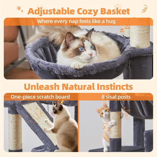 Vista 41 de Taoqimiao Árbol para gatos de 57.5 pulgadas, torre para gatos de interior para adultos, condominio extragrande para gatos, 8 postes rascadores